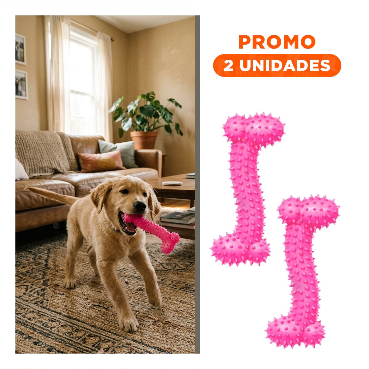 PACK2 KIT PEQUENO DE GOMA MASTICADOR EN FORMA DE HUESO ROSADO DIVERTIDO - 1