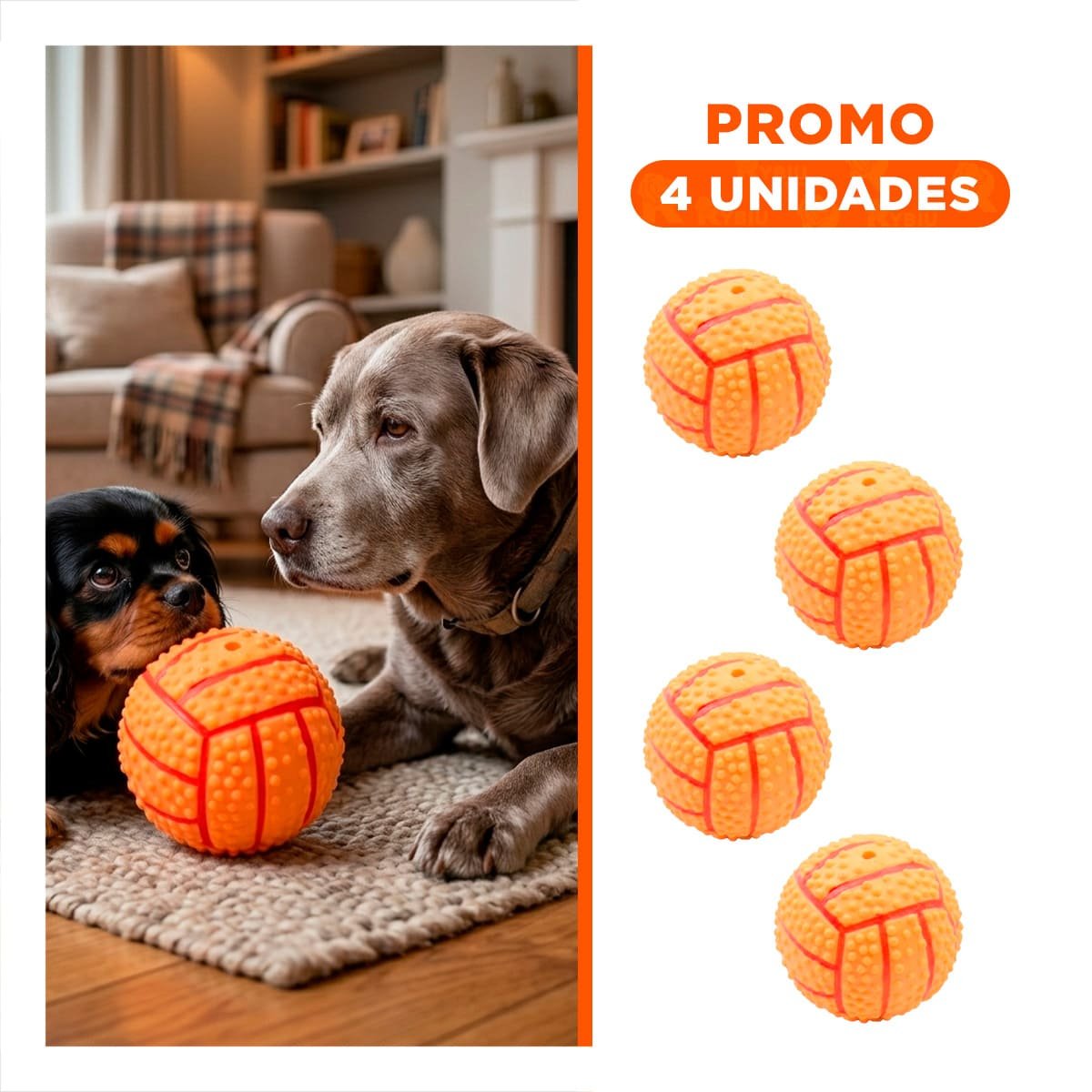 PACK4 SET PEQUENO PARA PERRO A RAYAS DE CAUCHO ANARANJADO SONIDO DIVERTIDO Y+REGALO STICKER - 1