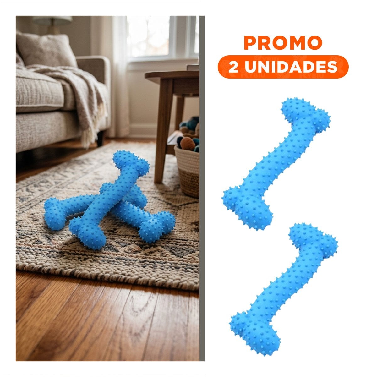 PACK2 KIT PEQUENO DE GOMA MASTICADOR EN FORMA DE HUESO CELESTE DIVERTIDO - 1