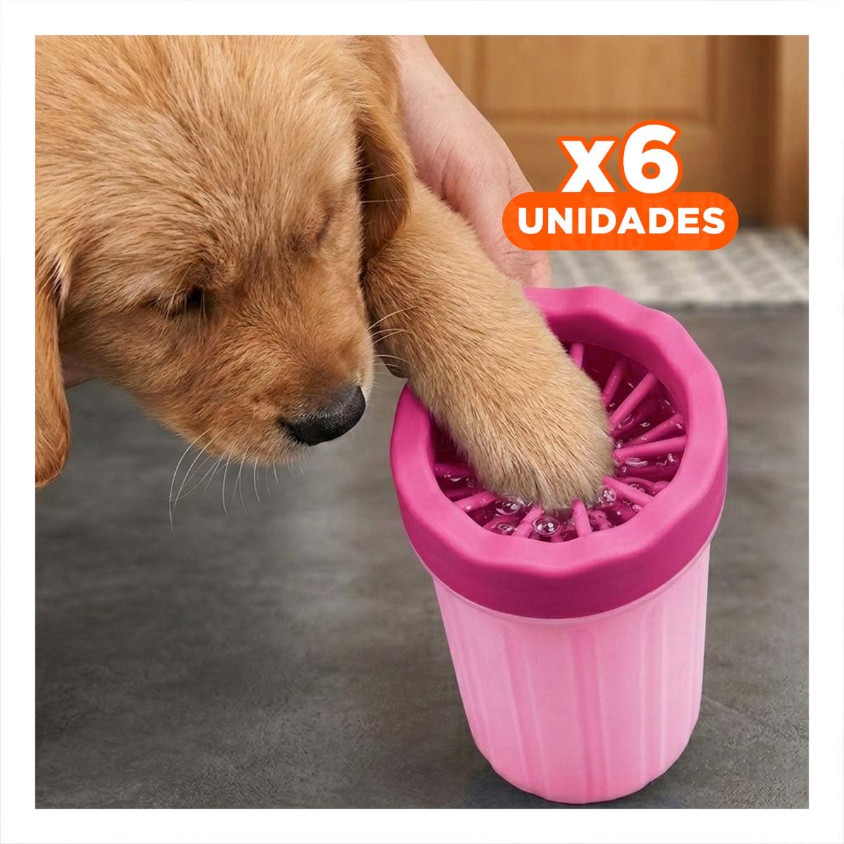 PACK6 CEPILLO LIMPIADOR DE PATAS PARA MASCOTA ROSADO CERDAS SUAVES Y+REGALO STICKER - 1