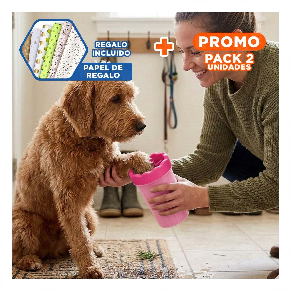 PACK2 APARATO PARA LIMPIAR PATAS DE MASCOTA ROSADO CUIDADO COMPLETO Y+REGALO STICKER - 1