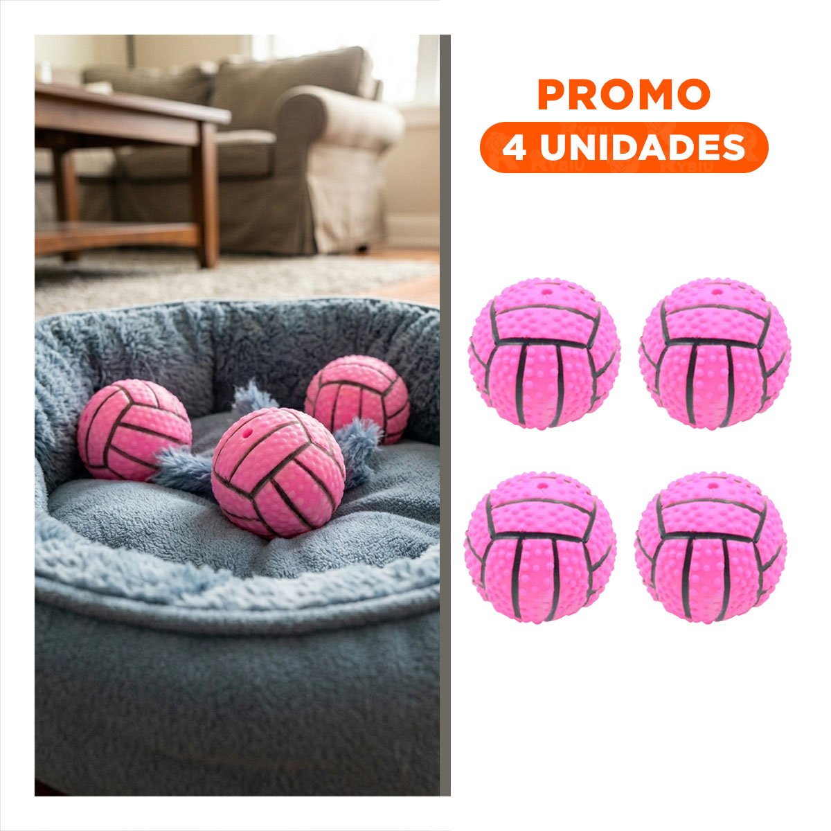 PACK4 SET PEQUENO PARA PERRO A RAYAS DE CAUCHO ROSADO CON SONIDO DIVERTIDO Y+REGALO STICKER - 1