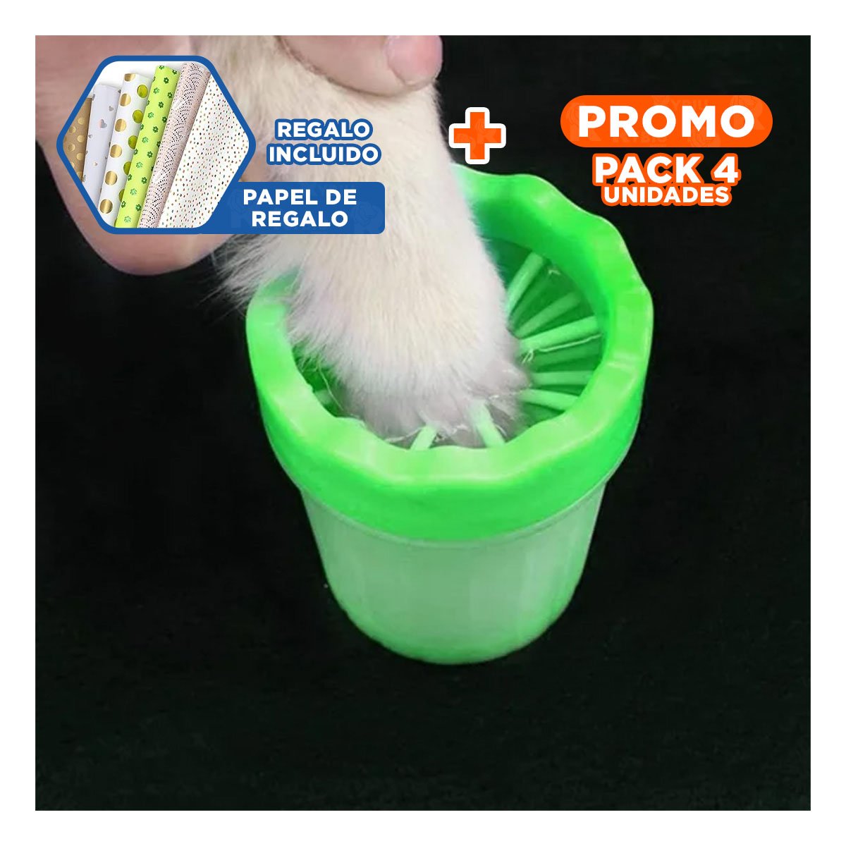 PACK4 HERRAMIENTA PARA LIMPIAR PATAS DE MASCOTA VERDE USO FRECUENTE Y+PAPEL REGALO - 1