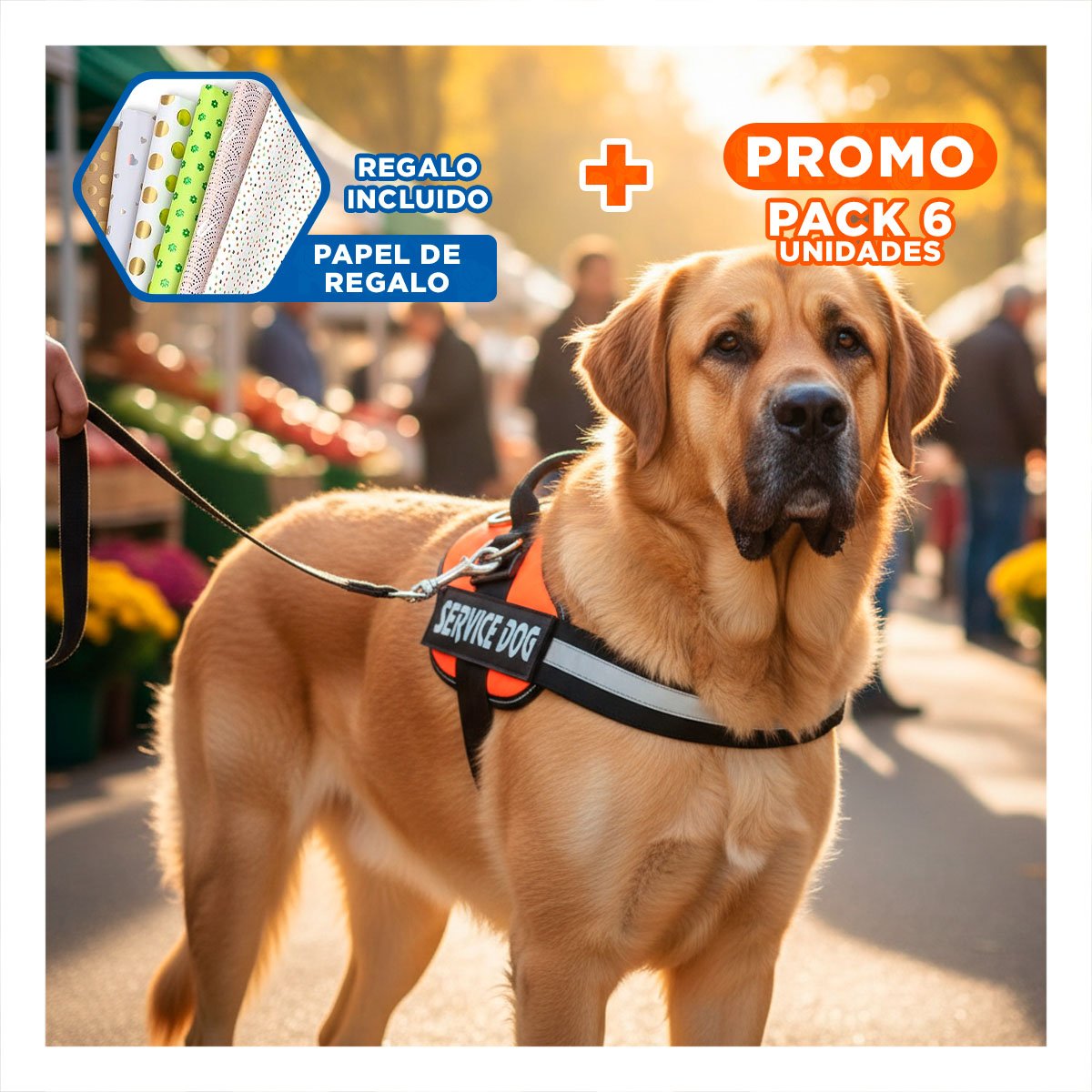 PACK6 PECHERA AJUSTABLE PARA PERRO DE SERVICIO TALLA L ANARANJADO Y+PAPEL REGALO - 1