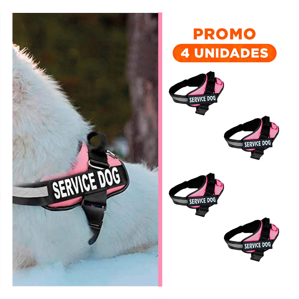 PACK4 ARNES AJUSTABLE PARA PERRO DE SERVICIO TALLA L ROSADO Y+REGALO STICKER - 1