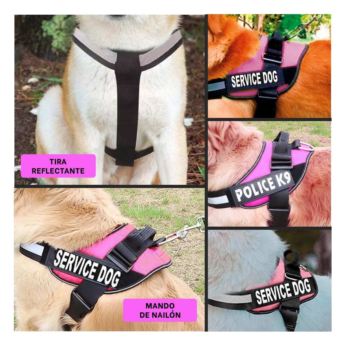PACK4 ARNES AJUSTABLE PARA PERRO DE SERVICIO TALLA L ROSADO Y+REGALO STICKER - 2