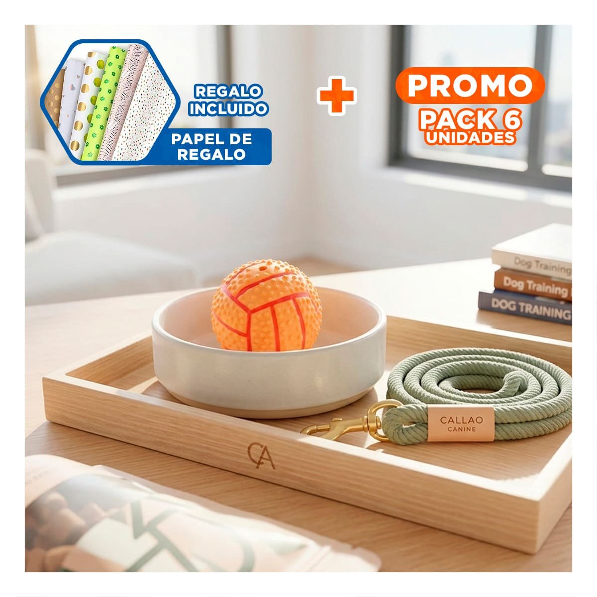 PACK6 SET RESISTENTE PARA PERRO A RAYAS DE CAUCHO ANARANJADO SONIDO DIVERTIDO Y+PAPEL REGALO - 1