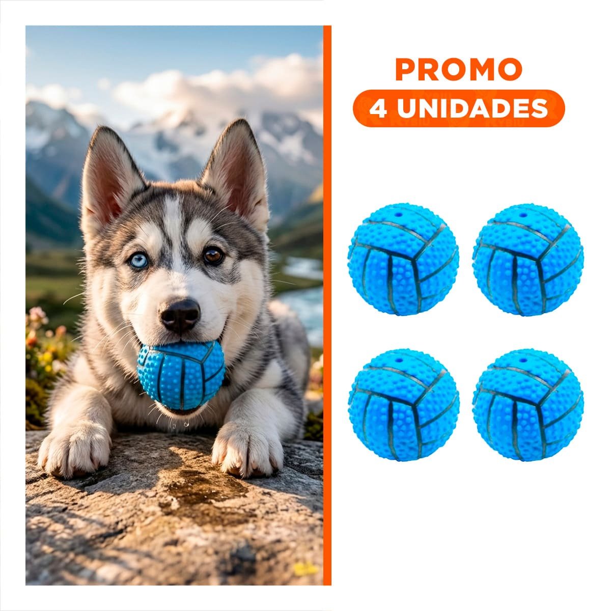 PACK4 SET PEQUENO PARA PERRO A RAYAS DE CAUCHO CON SONIDO Y RELIEVE AZUL Y+REGALO STICKER - 1