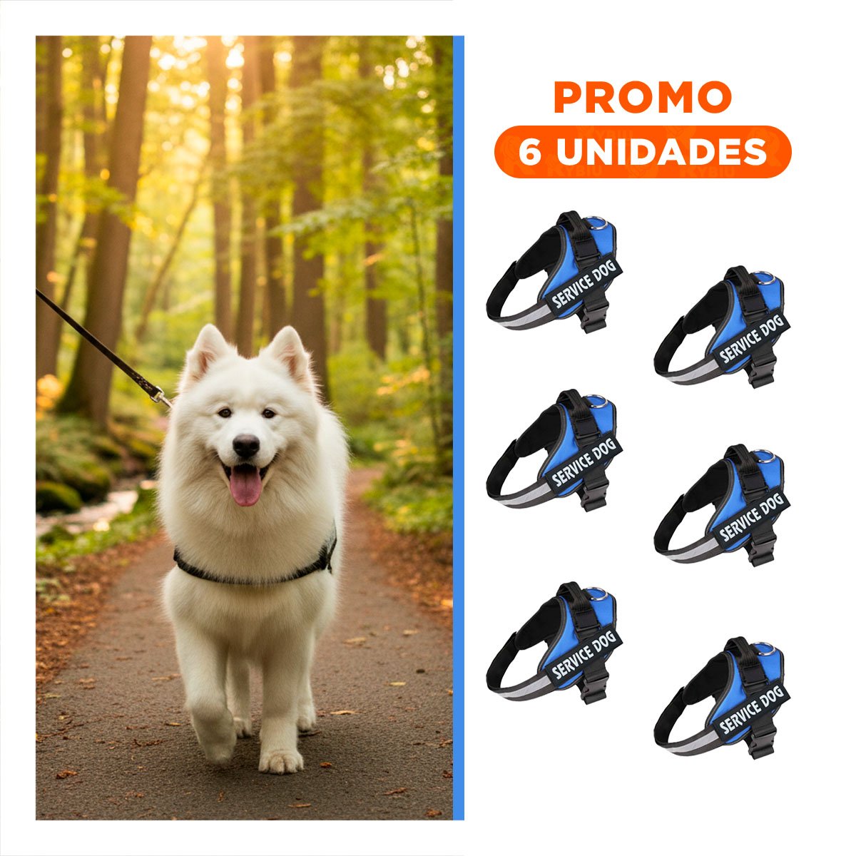 PACK6 ARNES AJUSTABLE PARA PERRO DE SERVICIO TALLA L AZUL - 1