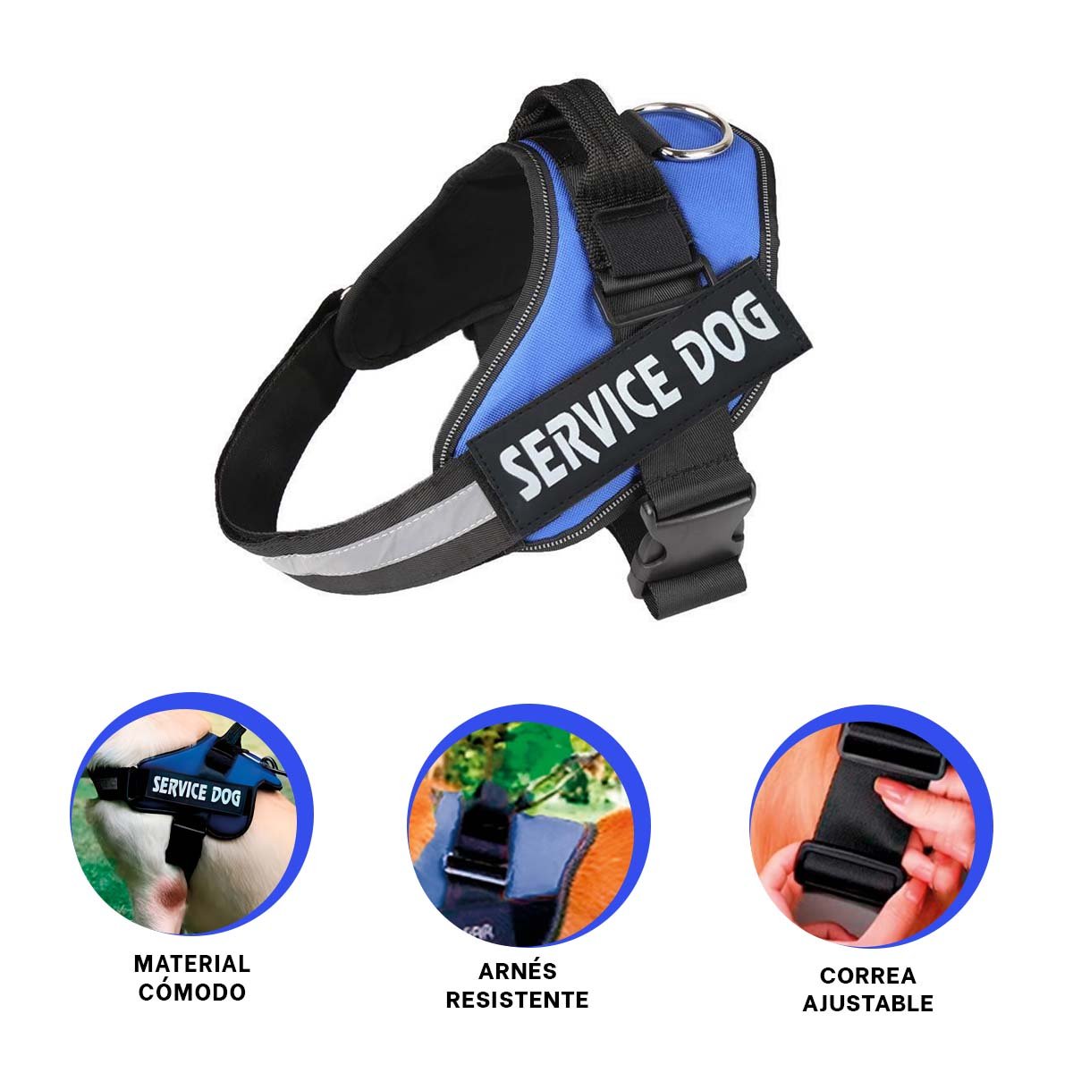 PACK6 CHALECO AJUSTABLE PARA PERRO DE SERVICIO TALLA L AZUL Y+REGALO STICKER - 2