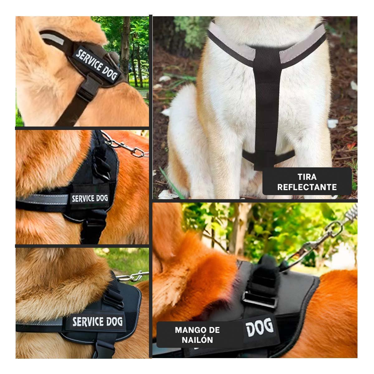PACK6 PECHERA AJUSTABLE PARA PERRO DE SERVICIO TALLA L NEGRO Y+PAPEL REGALO - 3