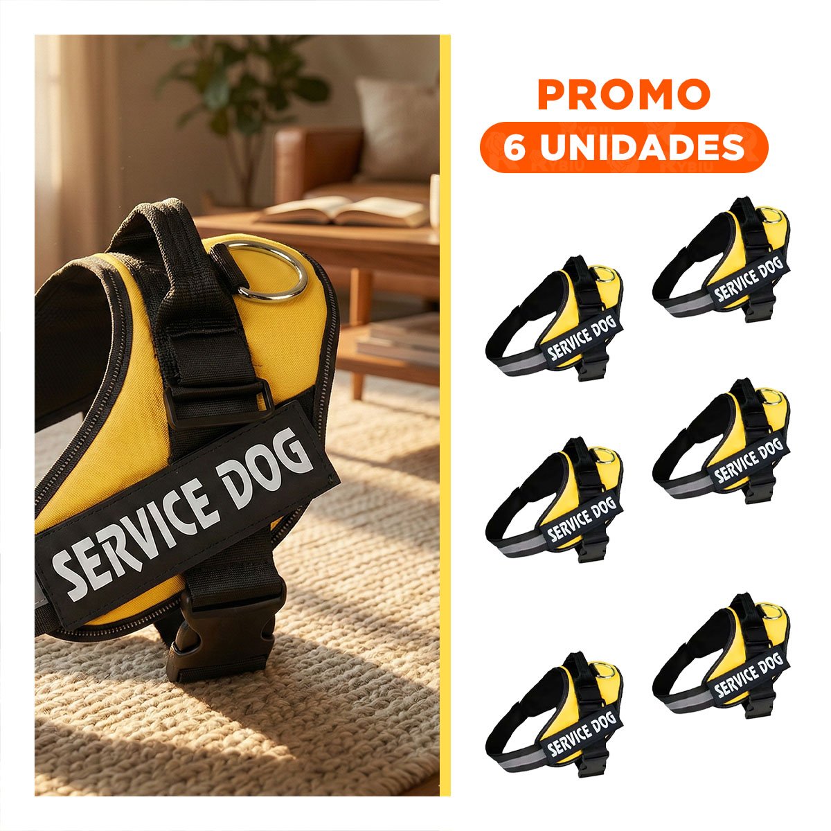 PACK6 PECHERA AJUSTABLE PARA PERRO DE SERVICIO TALLA L AMARILLO - 1