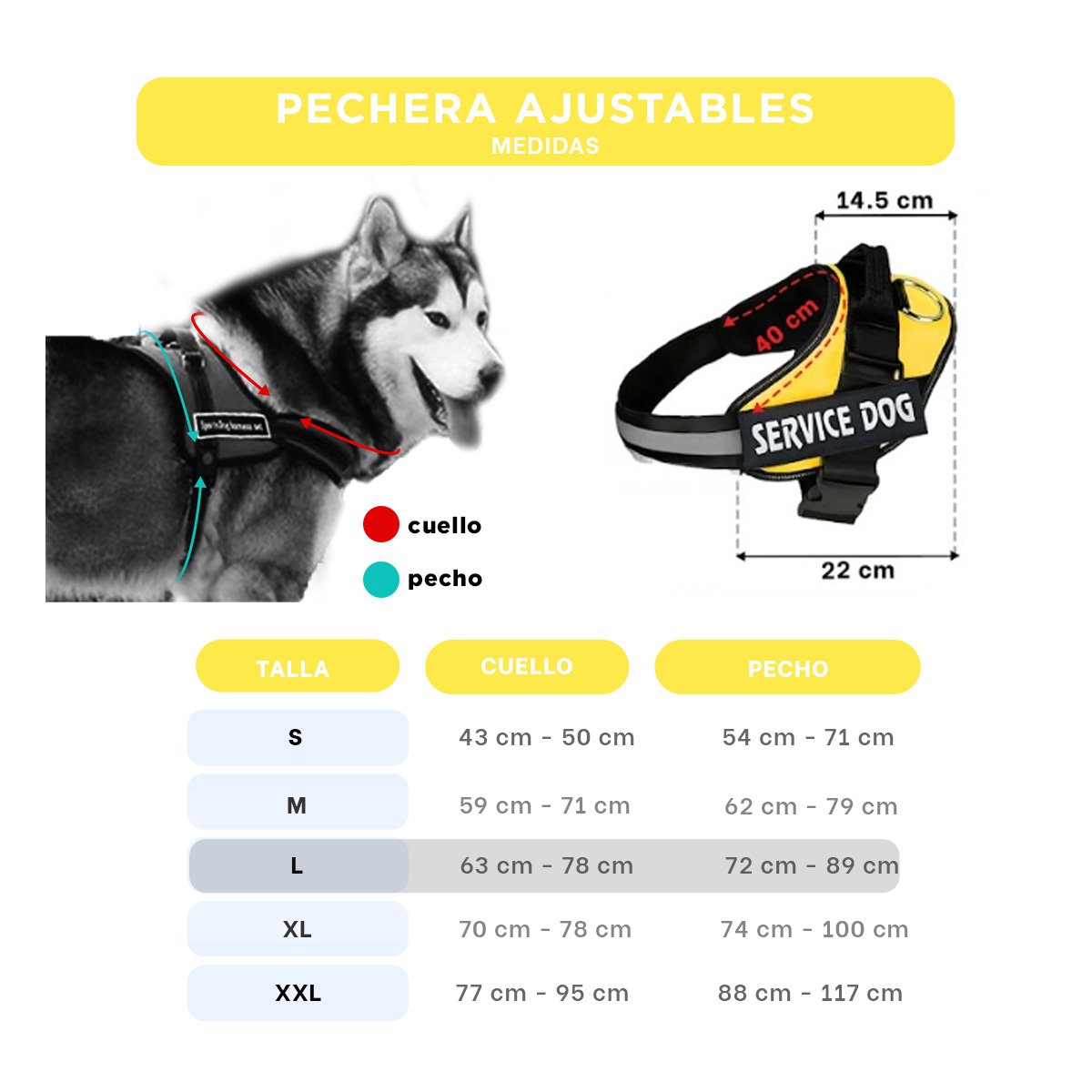 PACK6 PECHERA AJUSTABLE PARA PERRO DE SERVICIO TALLA L AMARILLO - 4