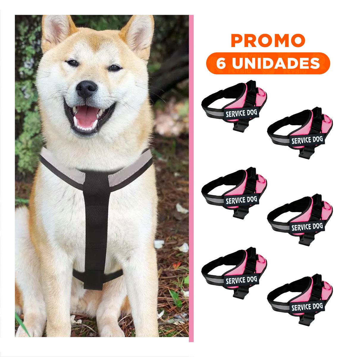 PACK6 PECHERA AJUSTABLE PARA PERRO DE SERVICIO TALLA L ROSADO - 1