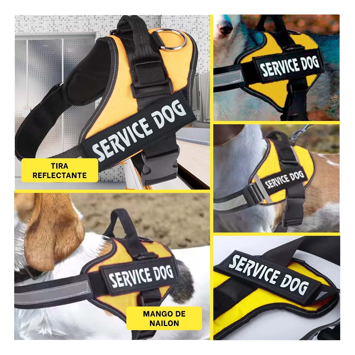 PACK4 ARNES AJUSTABLE PARA PERRO DE SERVICIO TALLA L AMARILLO Y+REGALO STICKER - 2