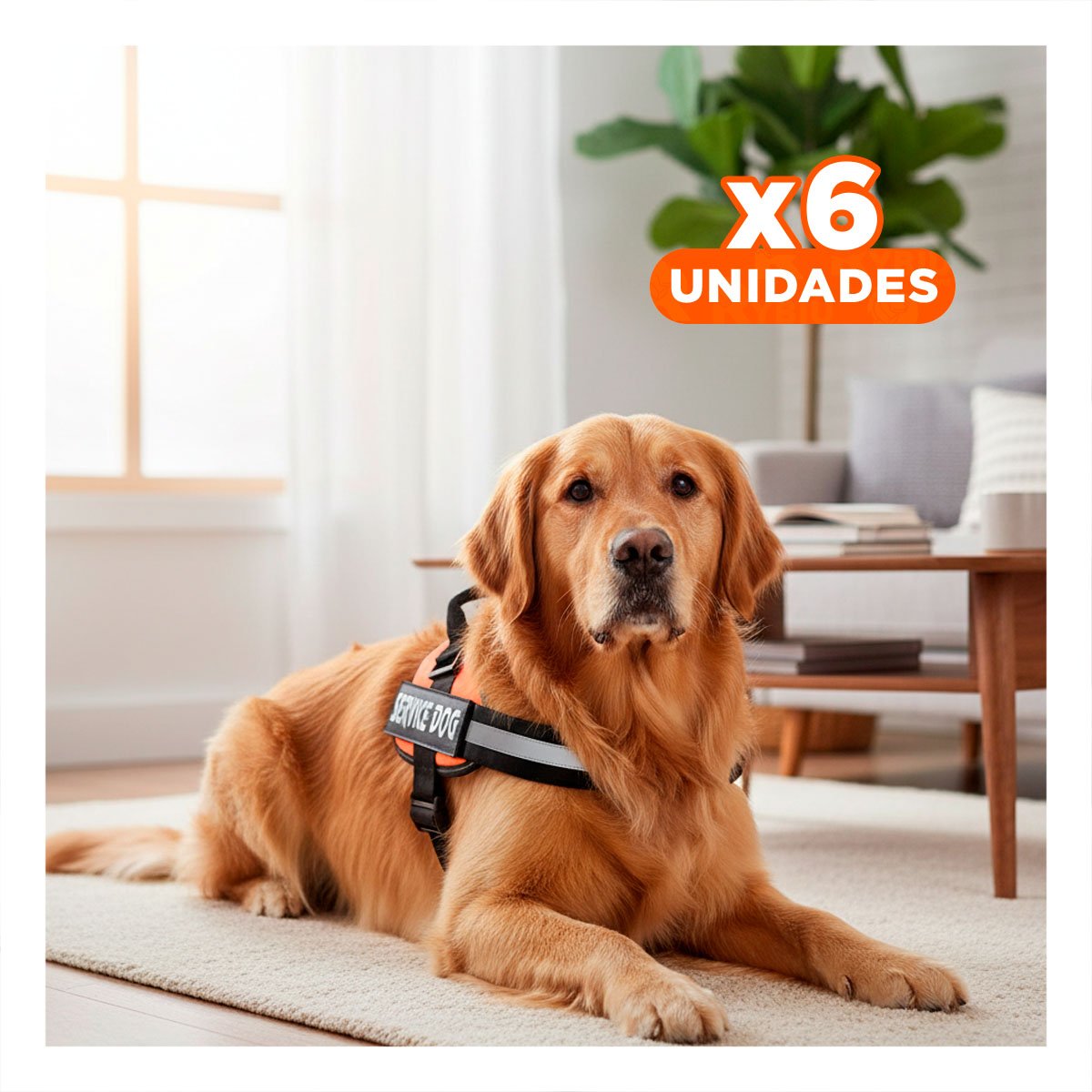 PACK6 CHALECO AJUSTABLE PARA PERRO DE SERVICIO TALLA L ANARANJADO Y+REGALO STICKER - 1