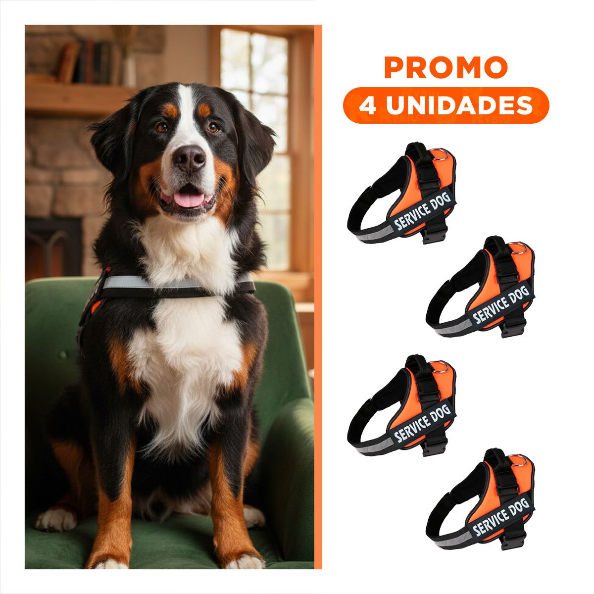 PACK4 CINTURON DE TRABAJO PARA PERRO TALLA L COLOR ANARANJADO Y+REGALO STICKER - 1