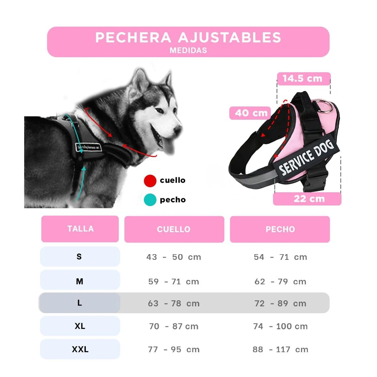 PACK4 CORREA DE TRABAJO TIPO PECHERA TALLA L COLOR ROSADO - 4