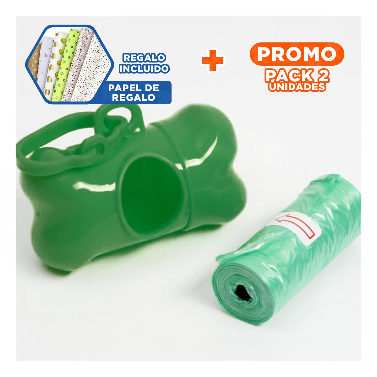 PACK2 DISPENSADOR LIGERO CON 5 BOLSAS DESECHABLES EN FORMA DE HUESO PORTATIL Y+PAPEL REGALO - 1