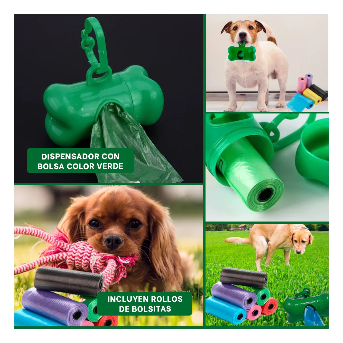 PACK2 DISPENSADOR LIGERO CON 5 BOLSAS DESECHABLES EN FORMA DE HUESO PORTATIL Y+PAPEL REGALO - 3