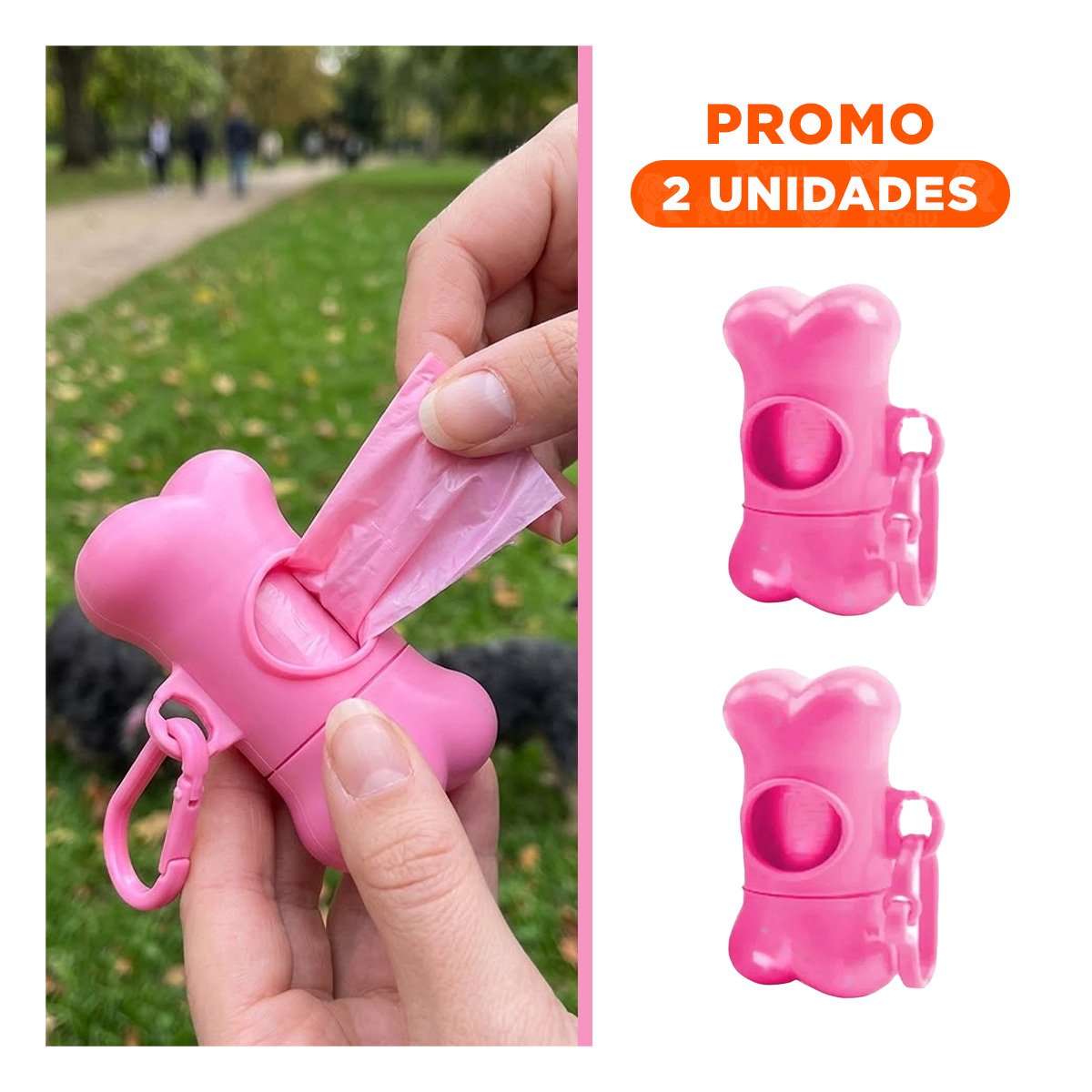 PACK2 DISPENSADOR COMPACTO CON 5 BOLSAS Y PORTA BOLSA ROSADO RESISTENTE - 1