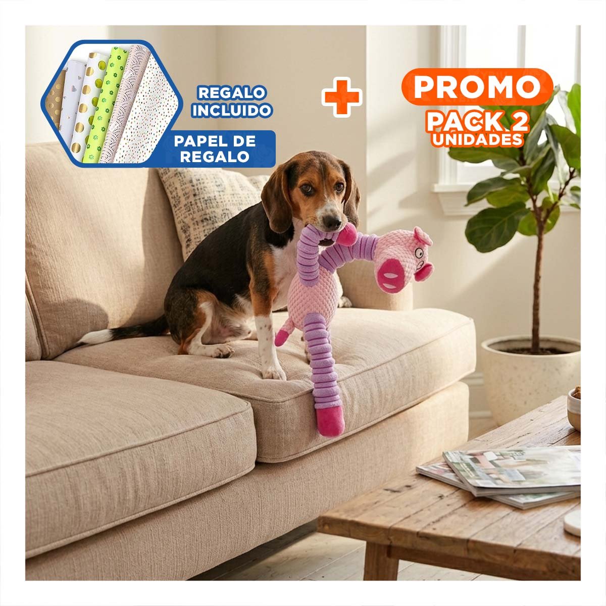 PACK2 KIT DE JUEGO PARA MASCOTAS EN FORMA DE CHANCHO ROSADO Y LILA SUAVE Y+PAPEL REGALO - 1