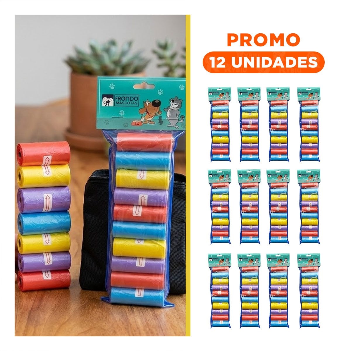 PACK12 RECARGA FUNCIONAL DE BOLSAS DESECHABLES PARA POPO DE MASCOTAS SEGURAS Y+REGALO STICKER - 1