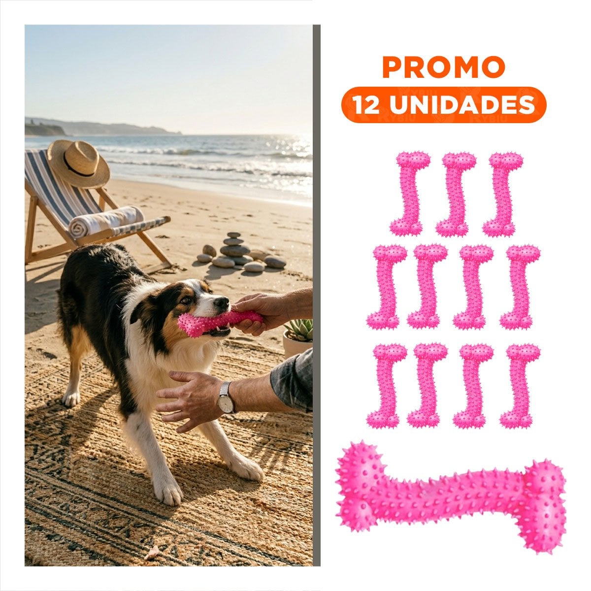 PACK12 APARATO INTERACTIVO DE GOMA EN FORMA DE HUESO ROSADO SEGURO - 1