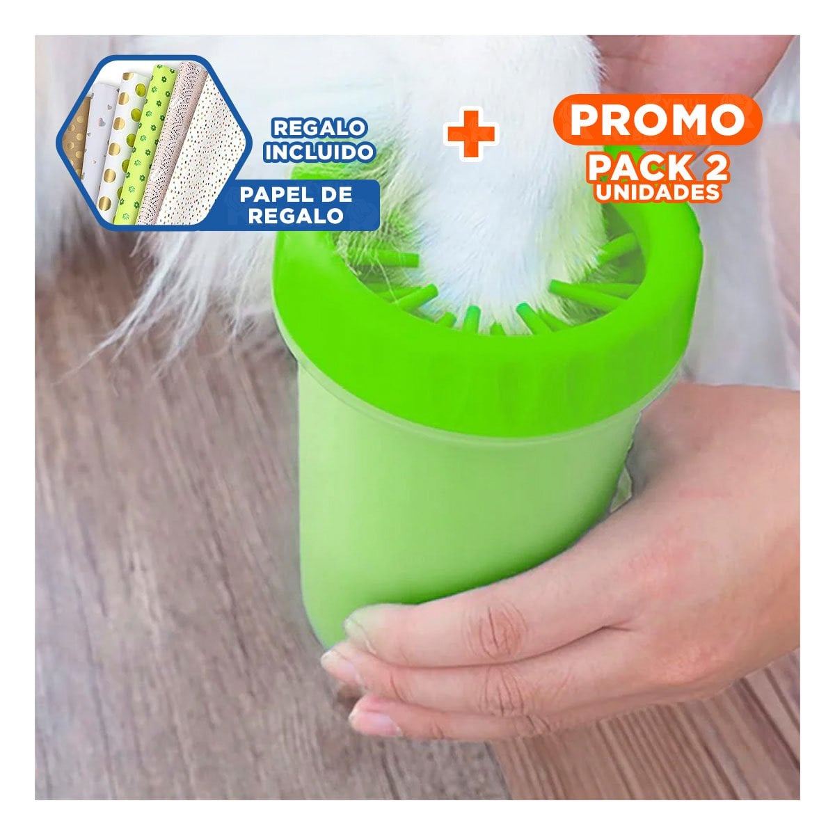PACK2 APARATO PARA LIMPIAR PATAS DE MASCOTA VERDE IDEAL PARA LLUVIA Y+PAPEL REGALO - 1