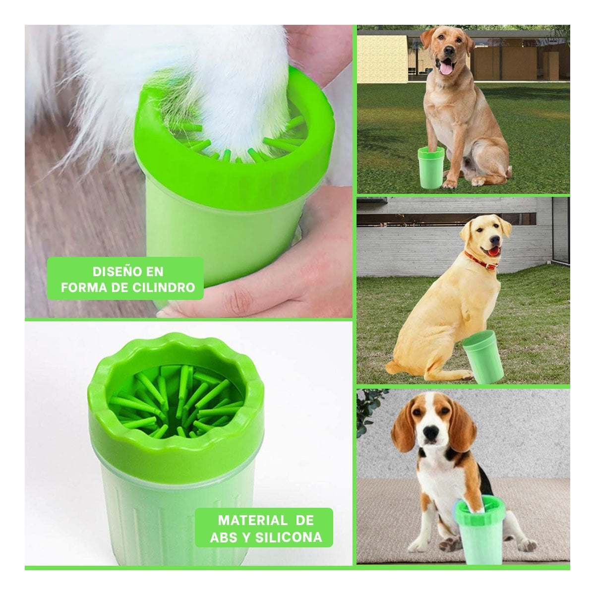 PACK2 APARATO PARA LIMPIAR PATAS DE MASCOTA VERDE IDEAL PARA LLUVIA Y+PAPEL REGALO - 3