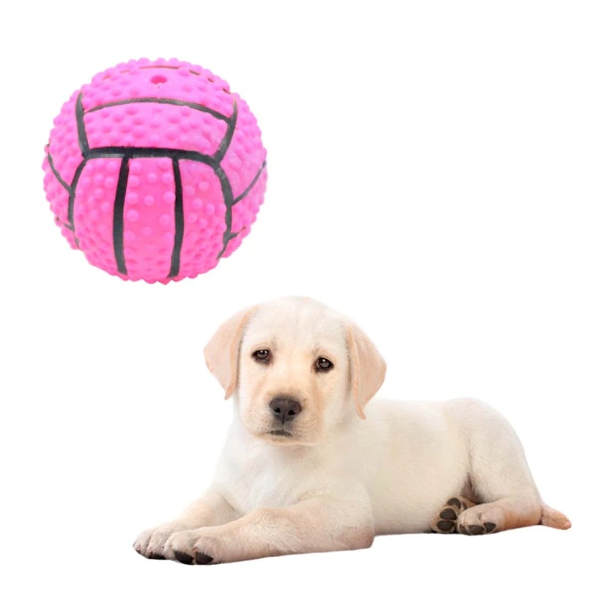 PACK4 SET INTERACTIVO PARA PERRO DE CAUCHO ROSADO CON RAYAS Y SONIDO ACTIVO Y+PAPEL REGALO - 3