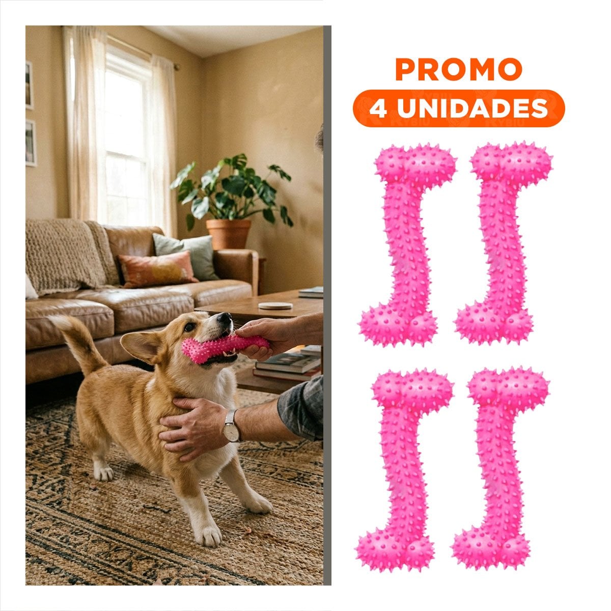 PACK4 SET PEQUENO DE GOMA MASTICADOR EN FORMA DE HUESO ROSADO SEGURO Y+REGALO STICKER - 1