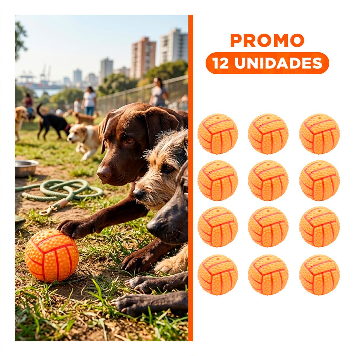 PACK12 KIT DE JUEGO PARA PERRO DE CAUCHO ANARANJADO CON RAYAS Y SONIDO Y+REGALO STICKER - 1