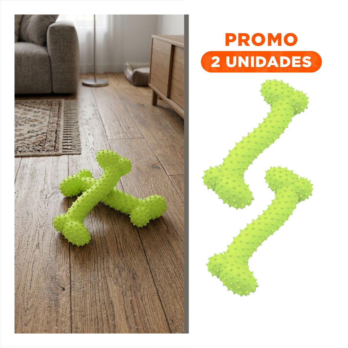 PACK2 KIT PEQUENO DE GOMA MASTICADOR EN FORMA DE HUESO VERDE LIMON DIVERTIDO - 1