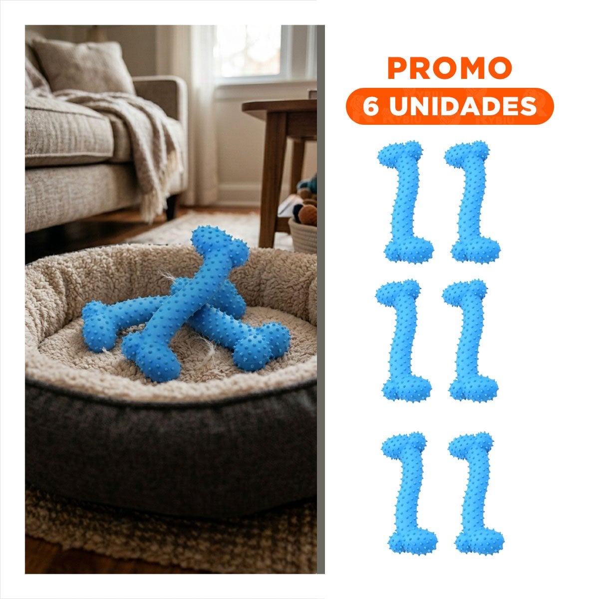 PACK6 SET DE JUEGO DE GOMA EN FORMA DE HUESO CELESTE DIVERTIDO - 1