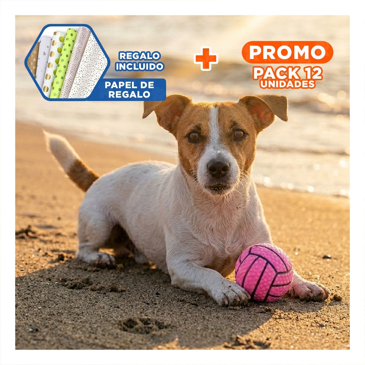 PACK12 KIT PEQUENO PARA PERRO A RAYAS DE CAUCHO ROSADO CON SONIDO SEGURO Y+PAPEL REGALO - 1