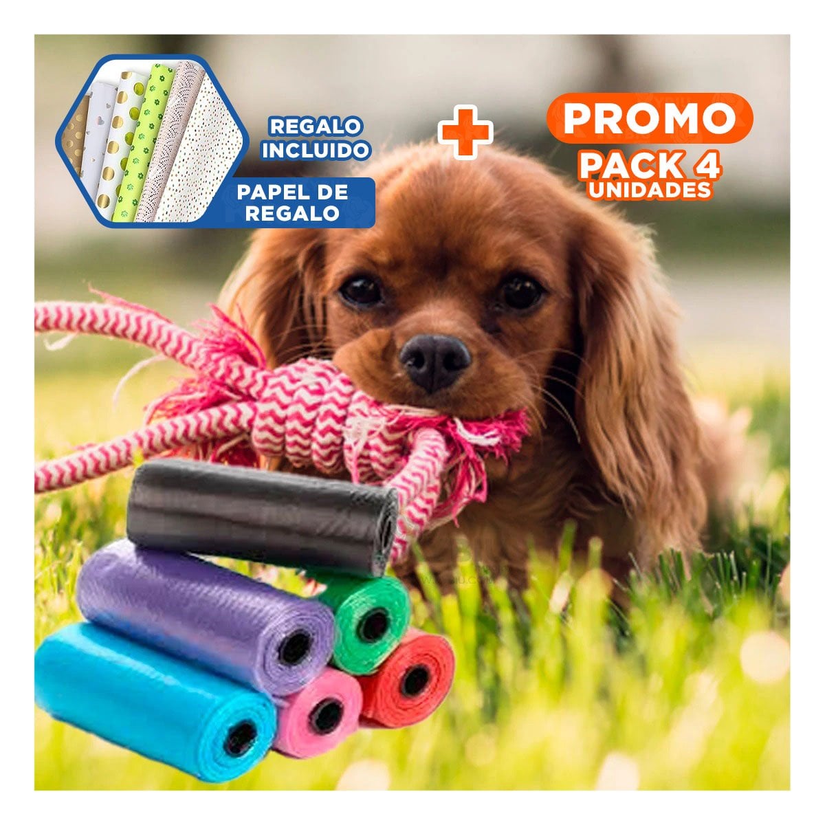 PACK4 ROLLO PRACTICO DE 5 BOLSAS DESECHABLES CON PORTA BOLSA LIGERO Y+PAPEL REGALO - 1