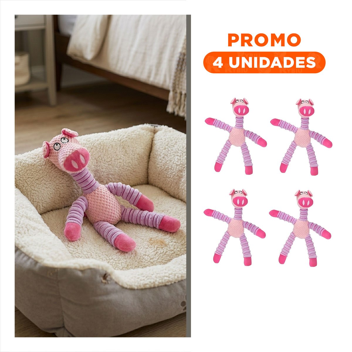 PACK4 SET PEQUENO PARA MASCOTAS EN FORMA DE CHANCHO ROSADO Y LILA CONFORTABLE Y+REGALO STICKER - 1