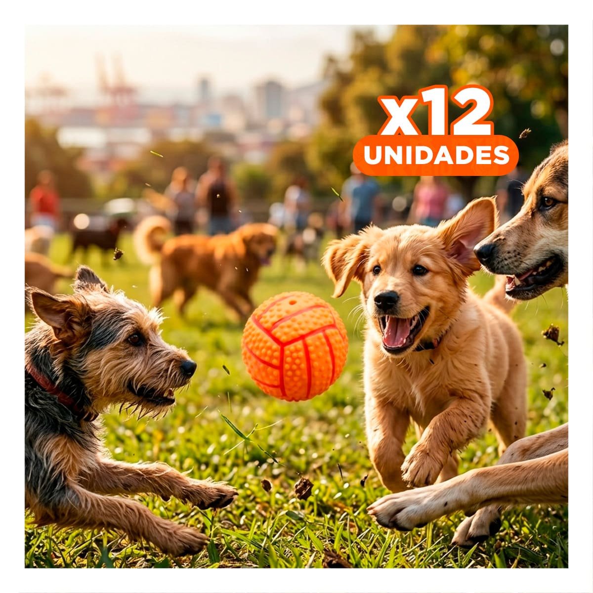 PACK12 KIT INTERACTIVO PARA PERRO DE CAUCHO ANARANJADO CON RAYAS Y SONIDO - 1