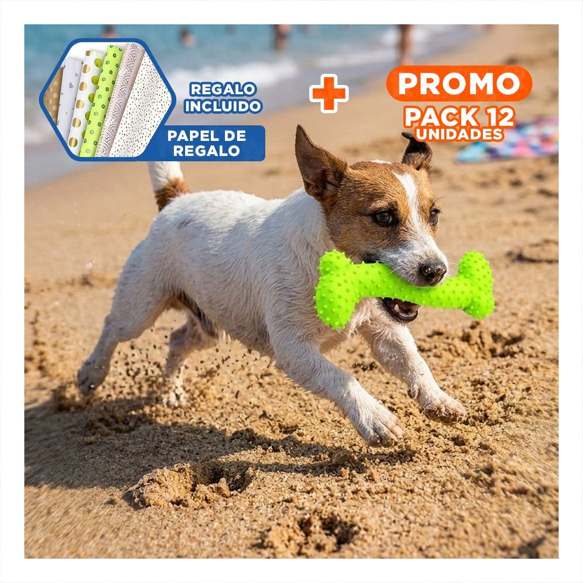 PACK12 APARATO PEQUENO DE GOMA MASTICADOR EN FORMA DE HUESO VERDE LIMON Y+PAPEL REGALO - 1