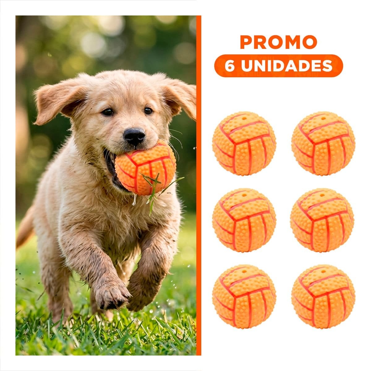 PACK6 SET DE JUEGO PARA PERRO DE CAUCHO ANARANJADO CON RAYAS Y SONIDO - 1