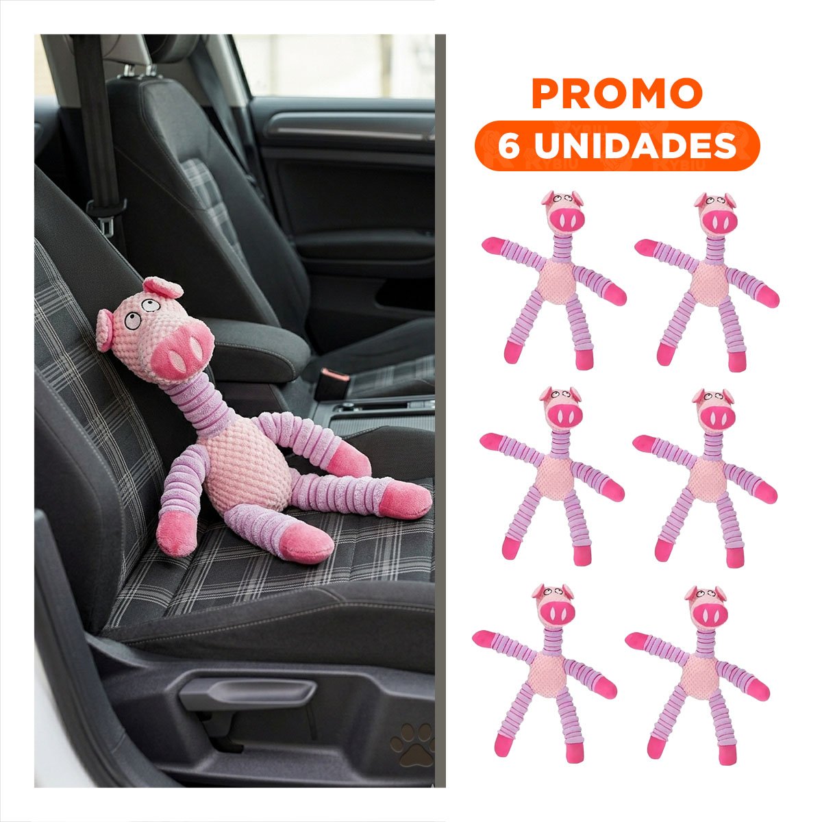 PACK6 SET DE JUEGO PARA MASCOTAS EN FORMA DE CHANCHO ROSADO Y LILA SUAVE - 1