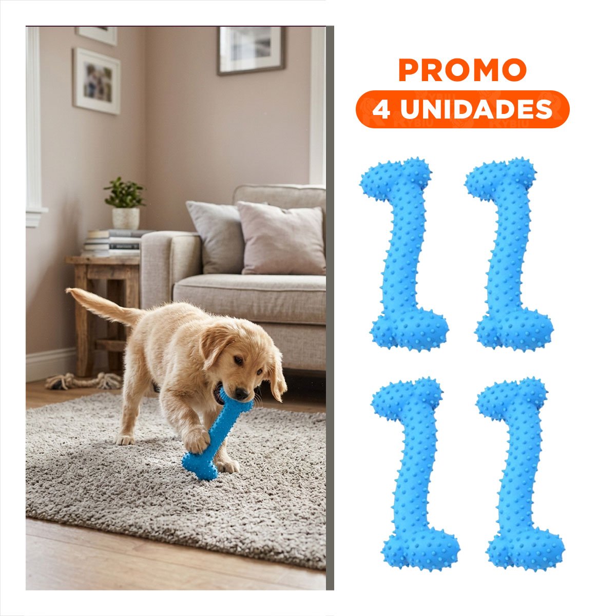 PACK4 SET PEQUENO DE GOMA MASTICADOR EN FORMA DE HUESO CELESTE SEGURO Y+REGALO STICKER - 1