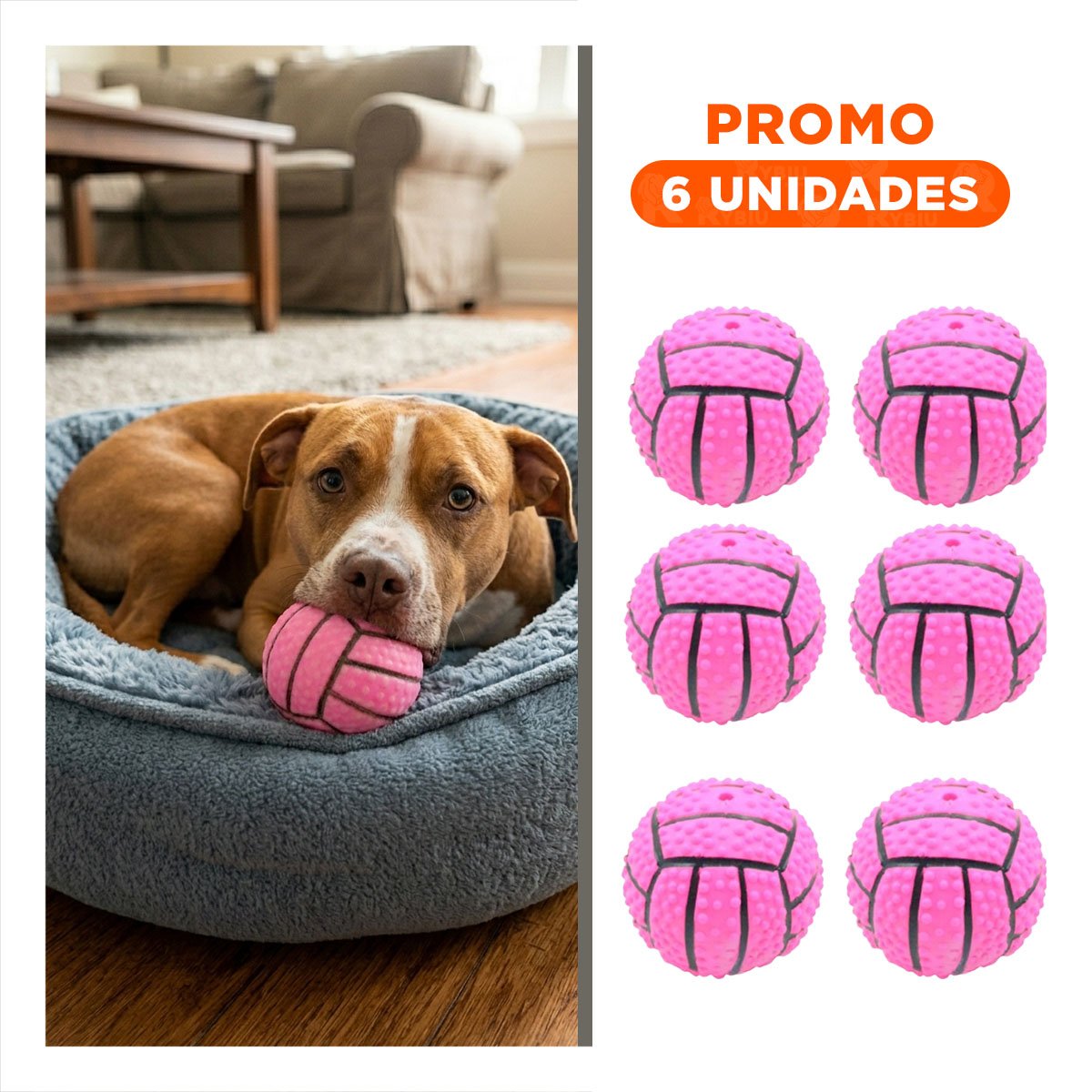 PACK6 SET DE JUEGO PARA PERRO DE CAUCHO ROSADO CON RAYAS Y SONIDO SEGURO - 1