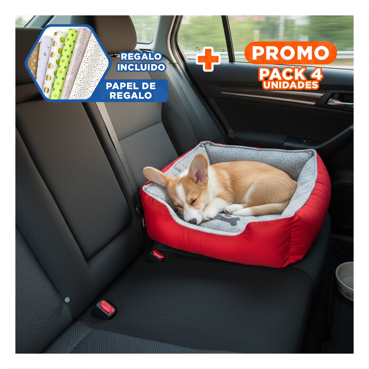 PACK4 BASE DE DESCANSO PARA PERRO MATERIAL DURABLE PARA USO EN CASA TALLA M ROJO Y+PAPEL REGALO - 1