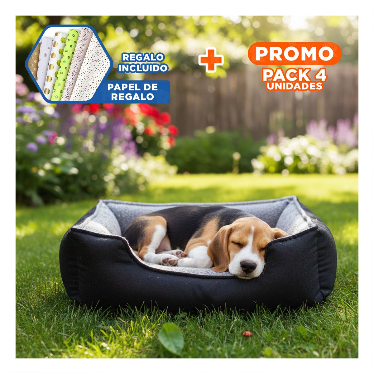PACK4 LECHO CANINO FORMATO IDEAL PARA TAMANO MEDIANO TALLA M NEGRO Y+PAPEL REGALO - 1