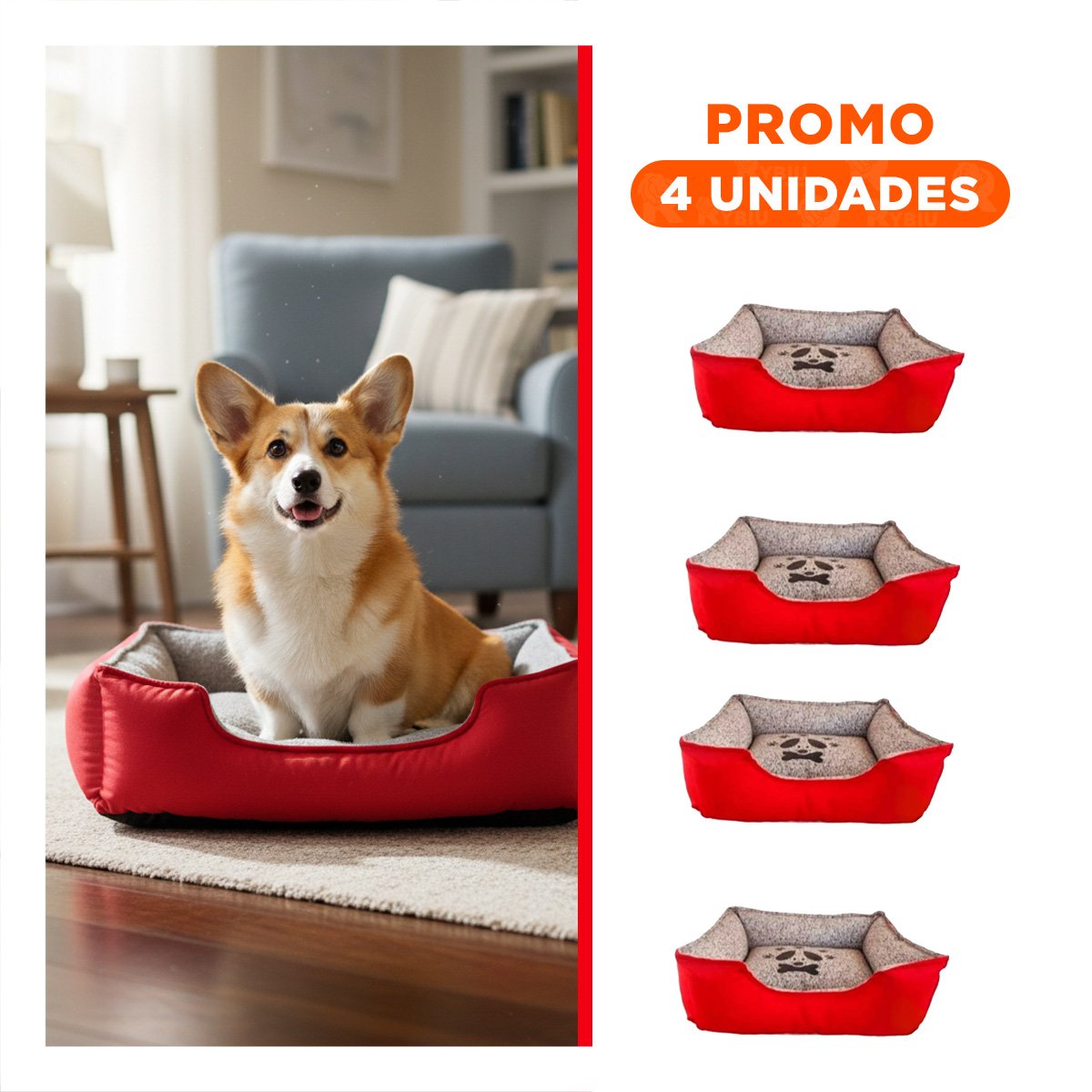 PACK4 ZONA DE REPOSO PARA PERRO CON BORDES PROTECTORES TALLA M ROJO Y+REGALO STICKER - 1