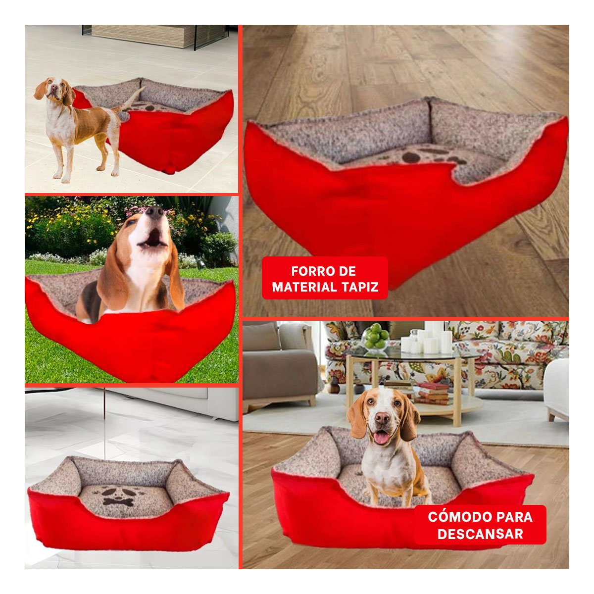 PACK4 ZONA DE REPOSO PARA PERRO CON BORDES PROTECTORES TALLA M ROJO Y+REGALO STICKER - 2