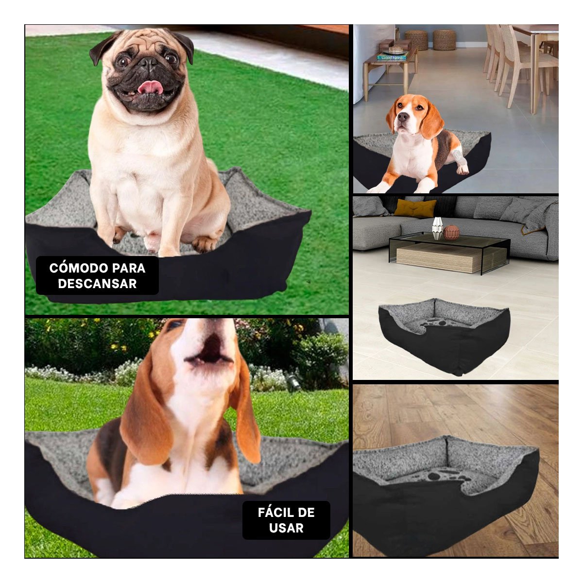 PACK4 COLCHONETA PARA PERRO CON ESPUMA FLEXIBLE Y LIVIANA TALLA M NEGRO Y+REGALO STICKER - 2
