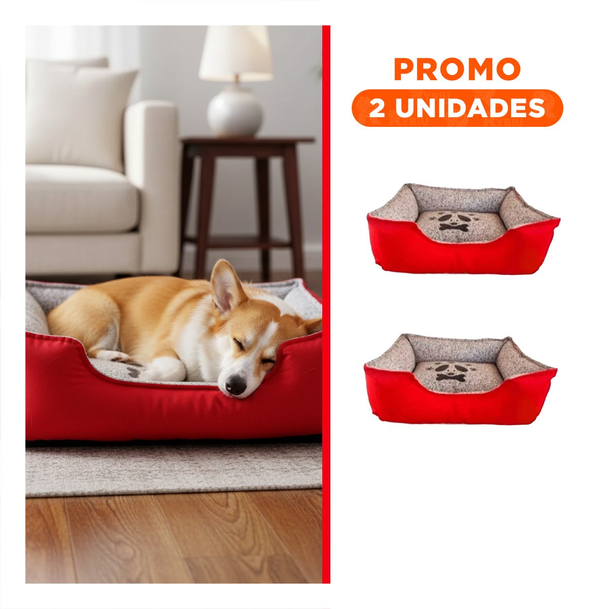 PACK2 BASE DE DESCANSO PARA PERRO CON TEXTURA SUAVE TALLA M ROJO - 1